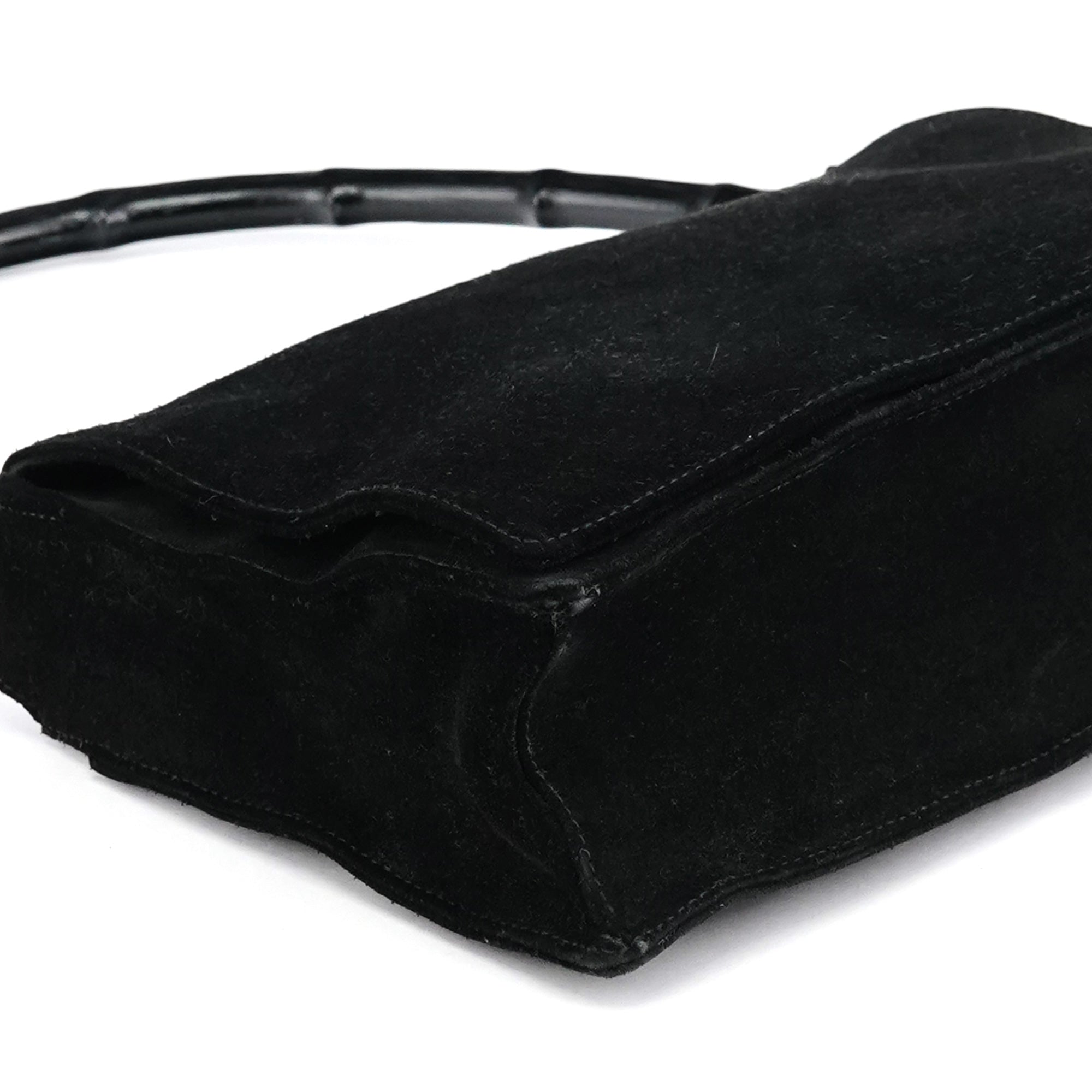 Black Suede Bamboo Shoulder Bag