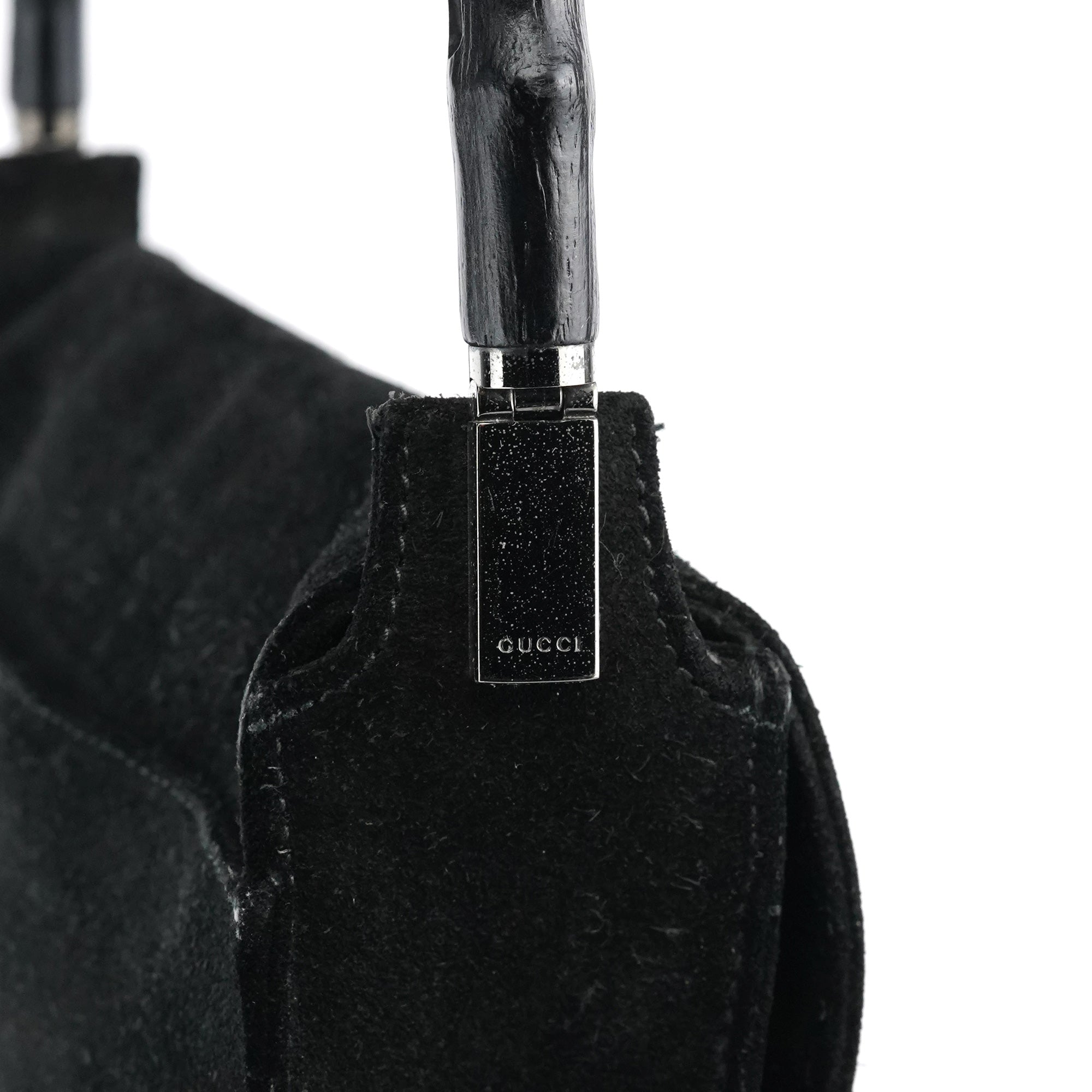 Black Suede Bamboo Shoulder Bag