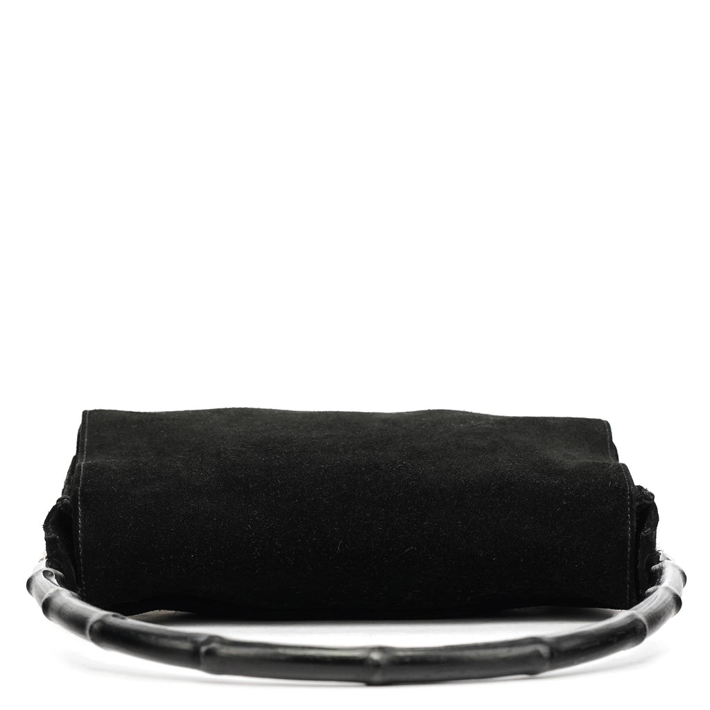 Black Suede Bamboo Shoulder Bag