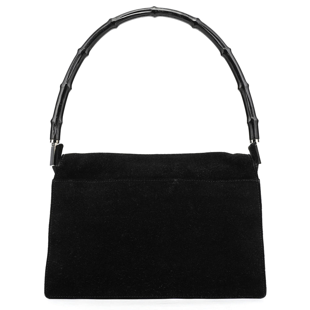 Black Suede Bamboo Shoulder Bag