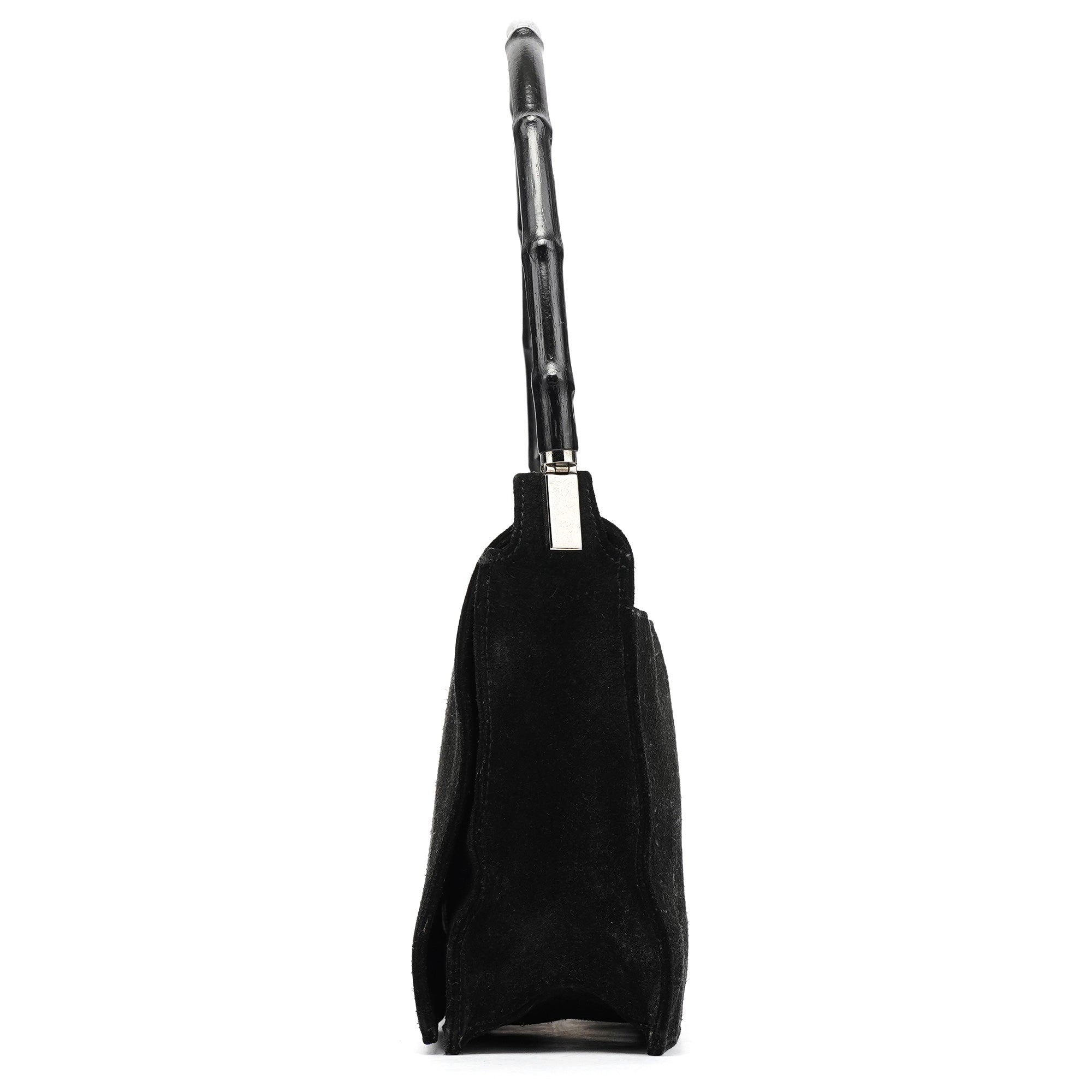 Black Suede Bamboo Shoulder Bag