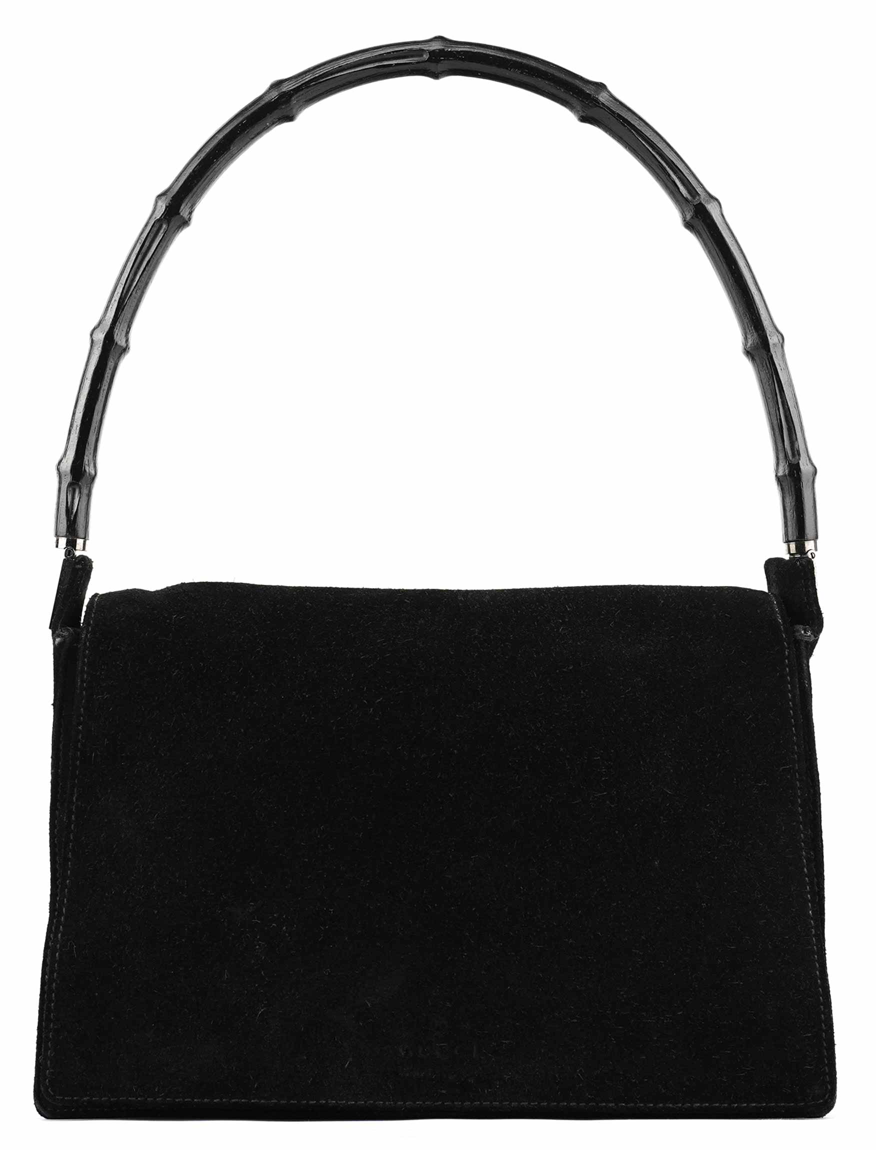 Black Suede Bamboo Shoulder Bag