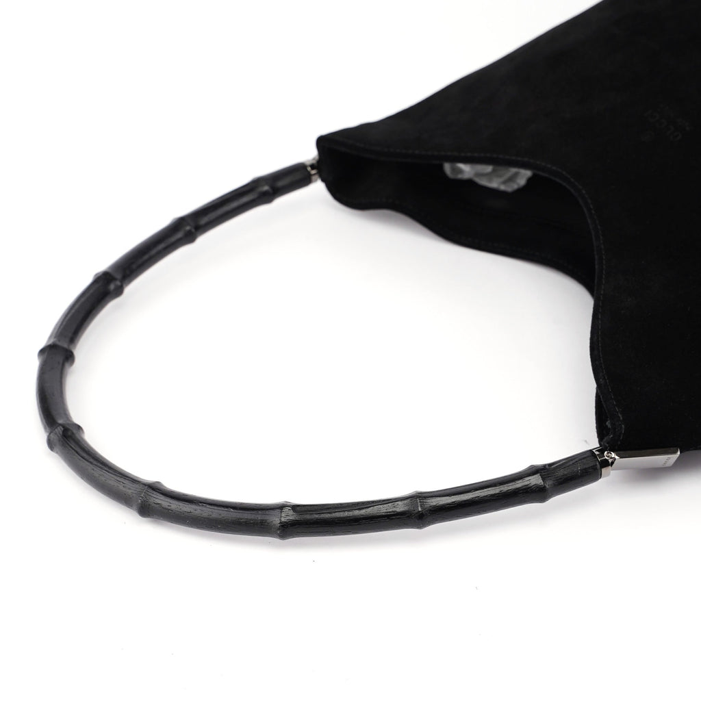 Black Suede Bamboo Shoulder Bag
