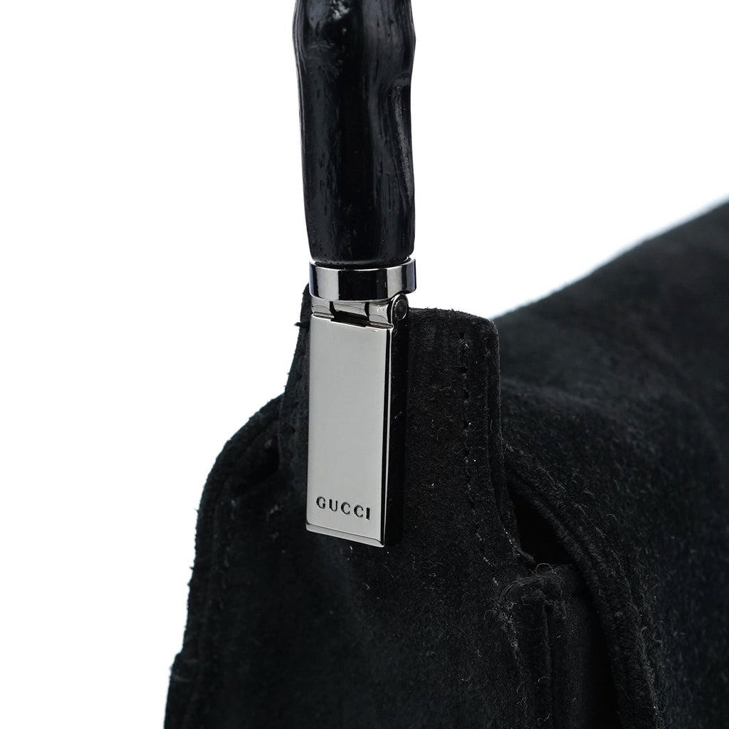 Black Suede Bamboo Shoulder Bag