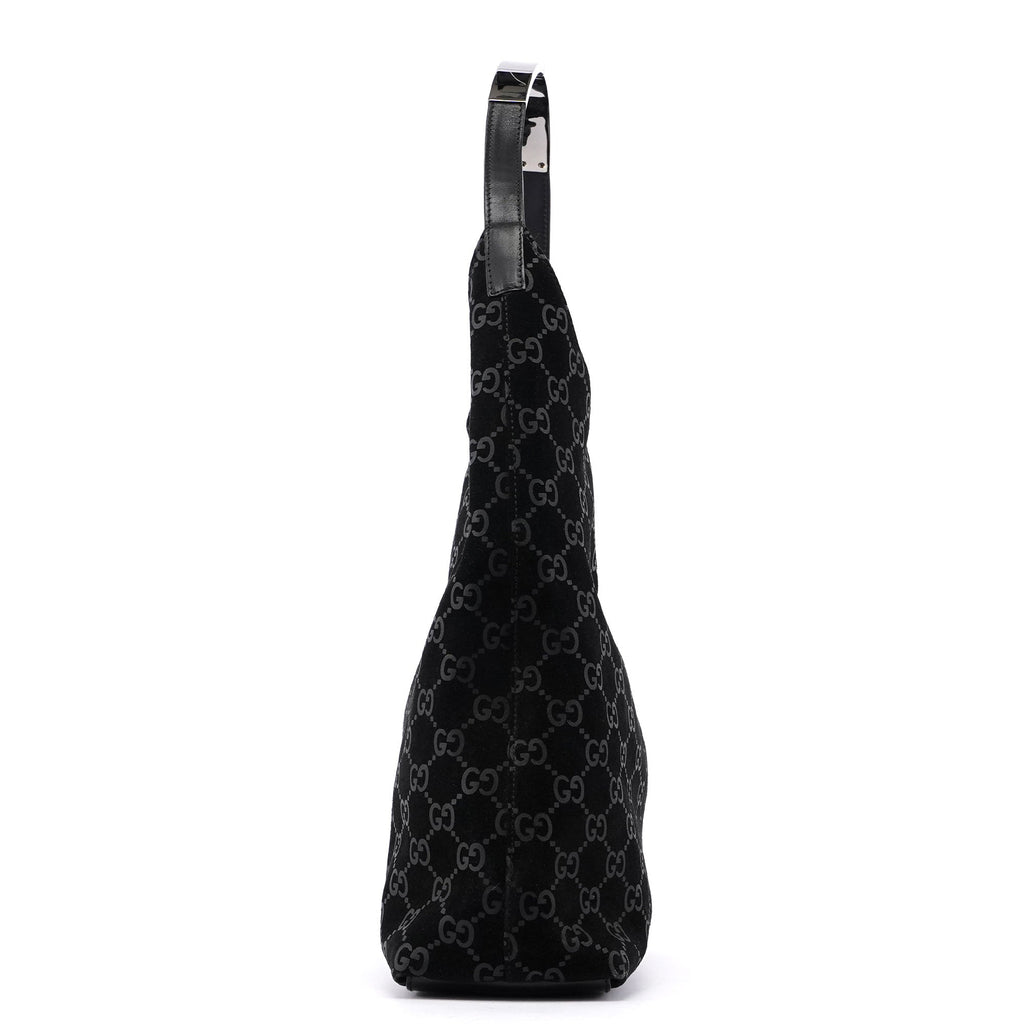 Black Suede GG Hobo Shoulder Bag