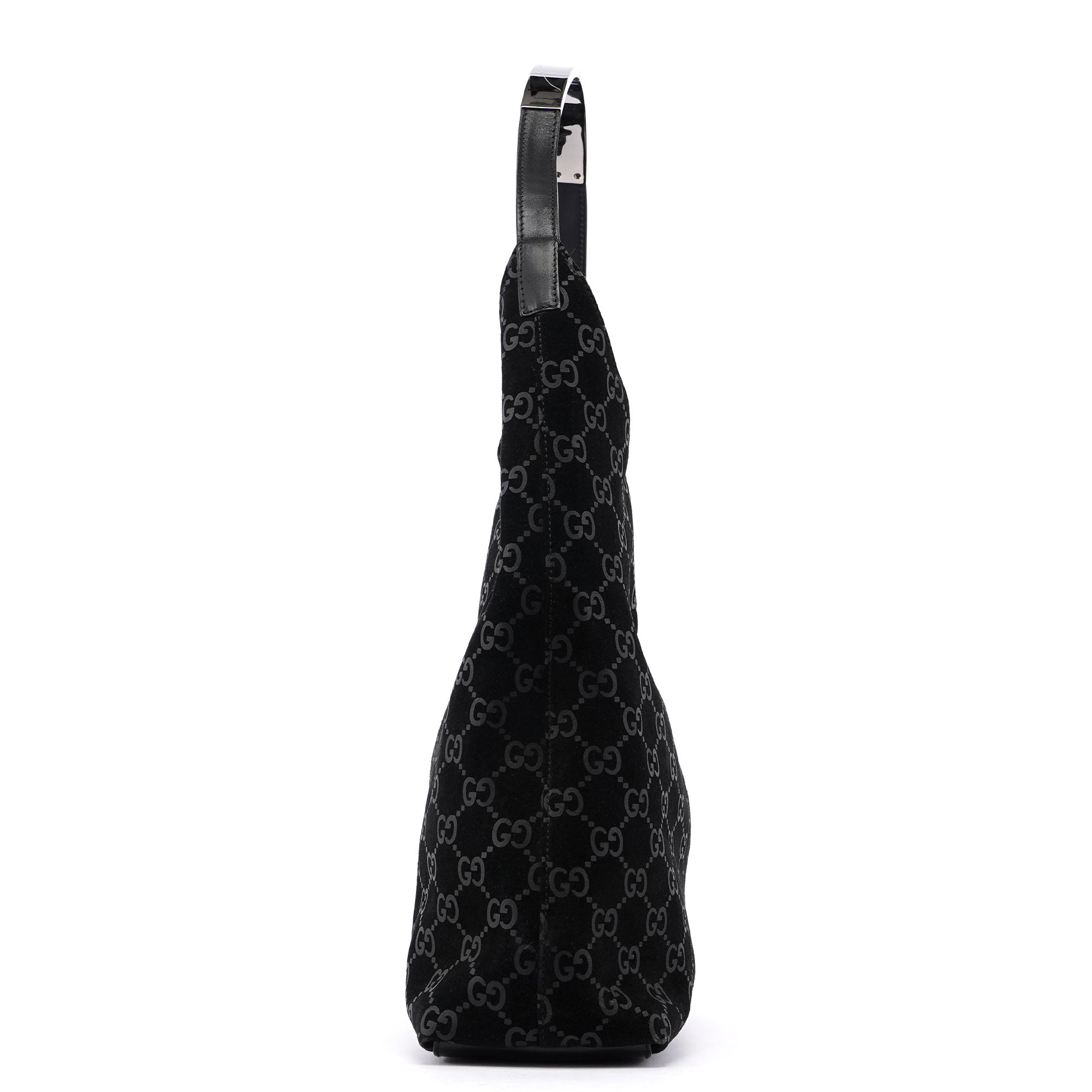 Black Suede GG Hobo Shoulder Bag