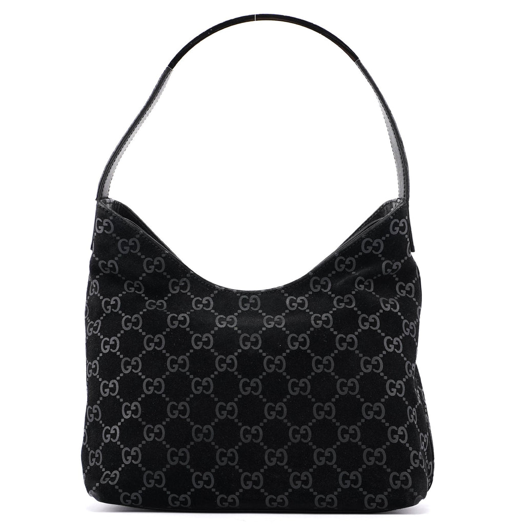 Black Suede GG Hobo Shoulder Bag
