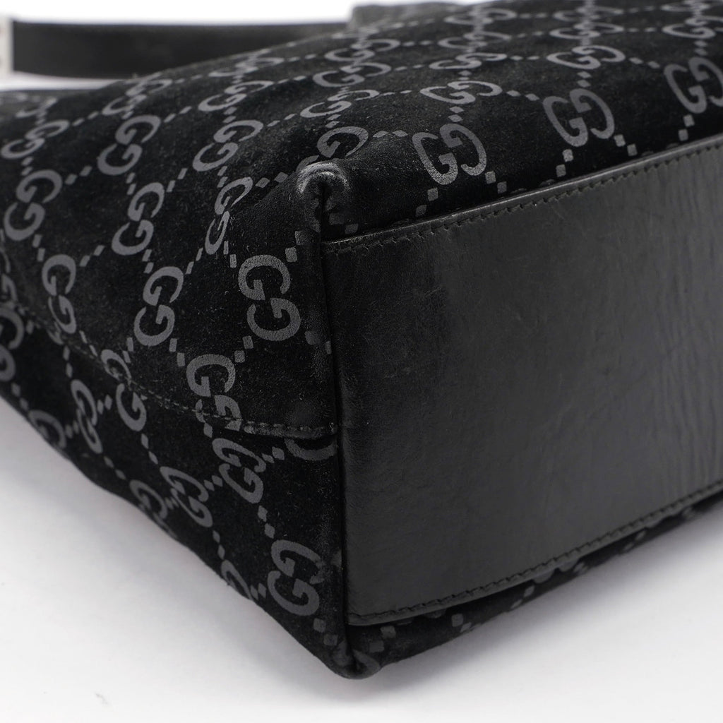 Black Suede GG Hobo Shoulder Bag