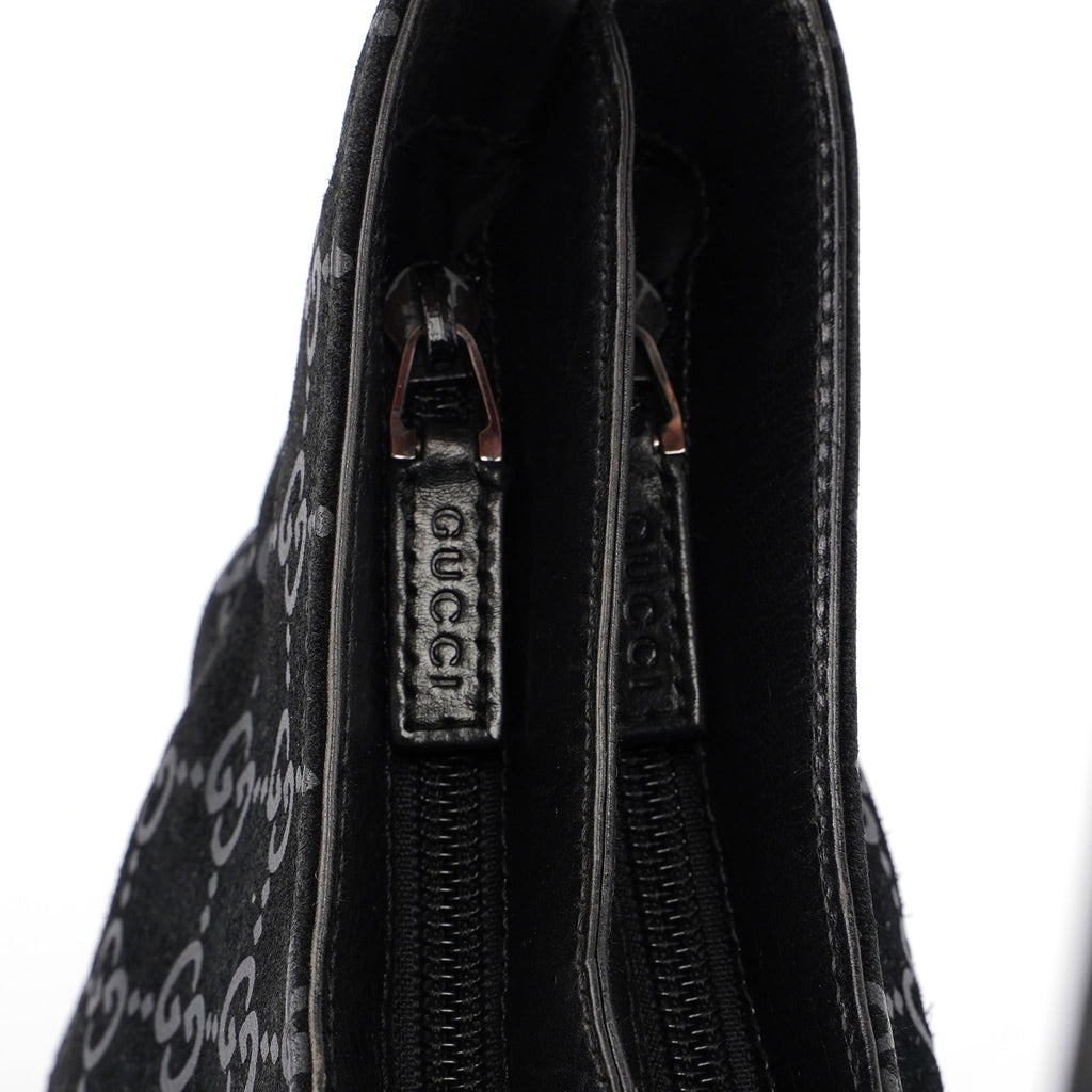 Black Suede GG Hobo Shoulder Bag