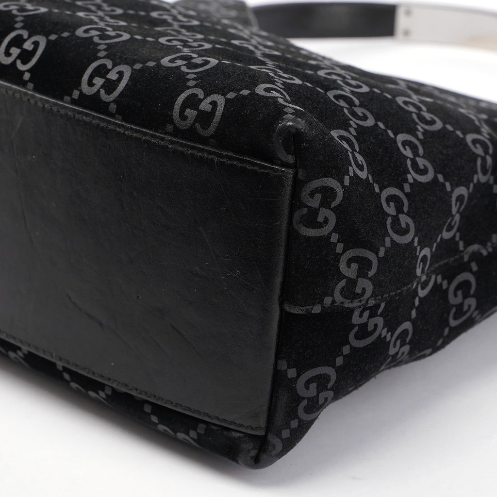 Black Suede GG Hobo Shoulder Bag