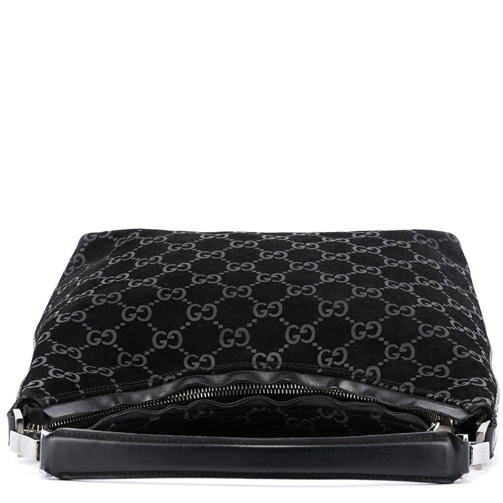 Black Suede GG Hobo Shoulder Bag