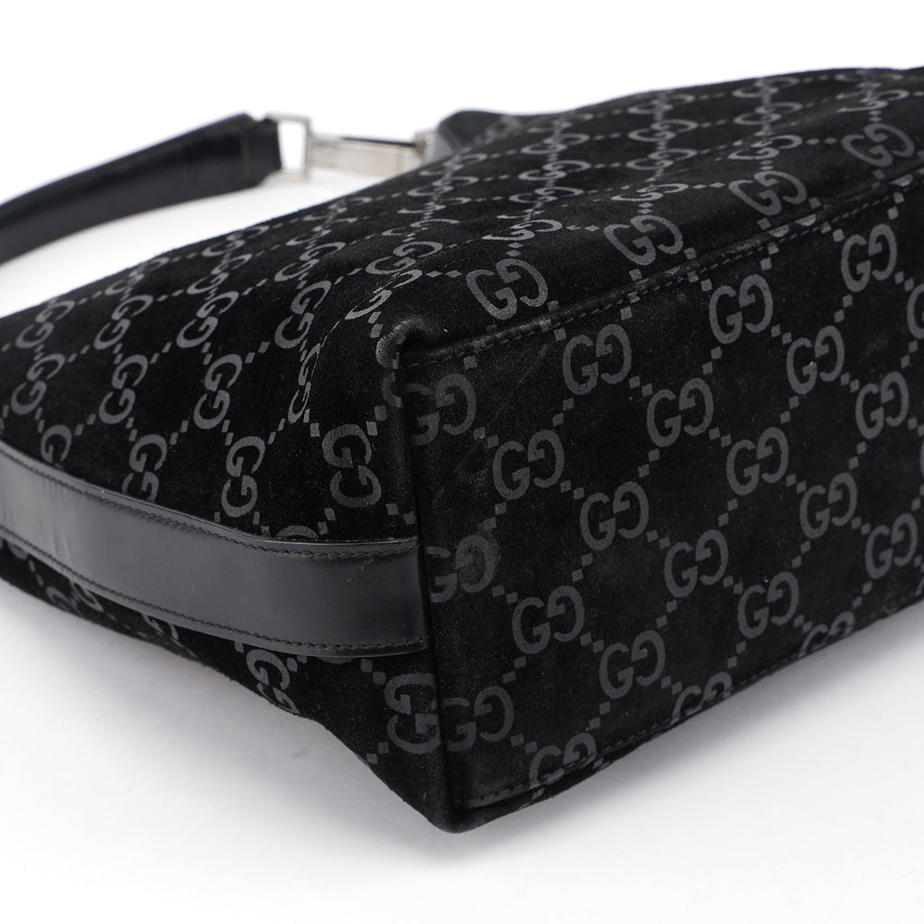 Black Suede GG Hobo Shoulder Bag