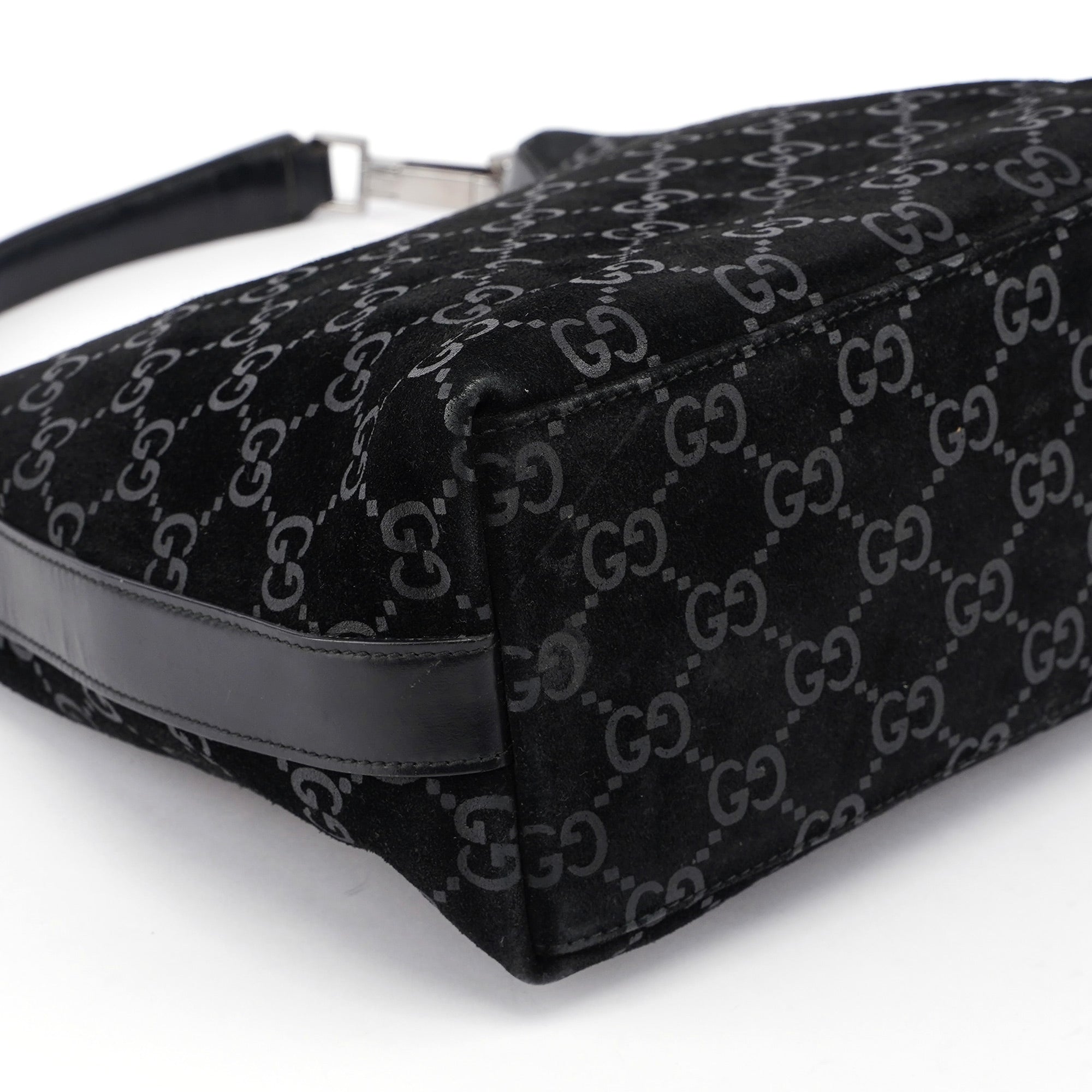 Black Suede GG Hobo Shoulder Bag