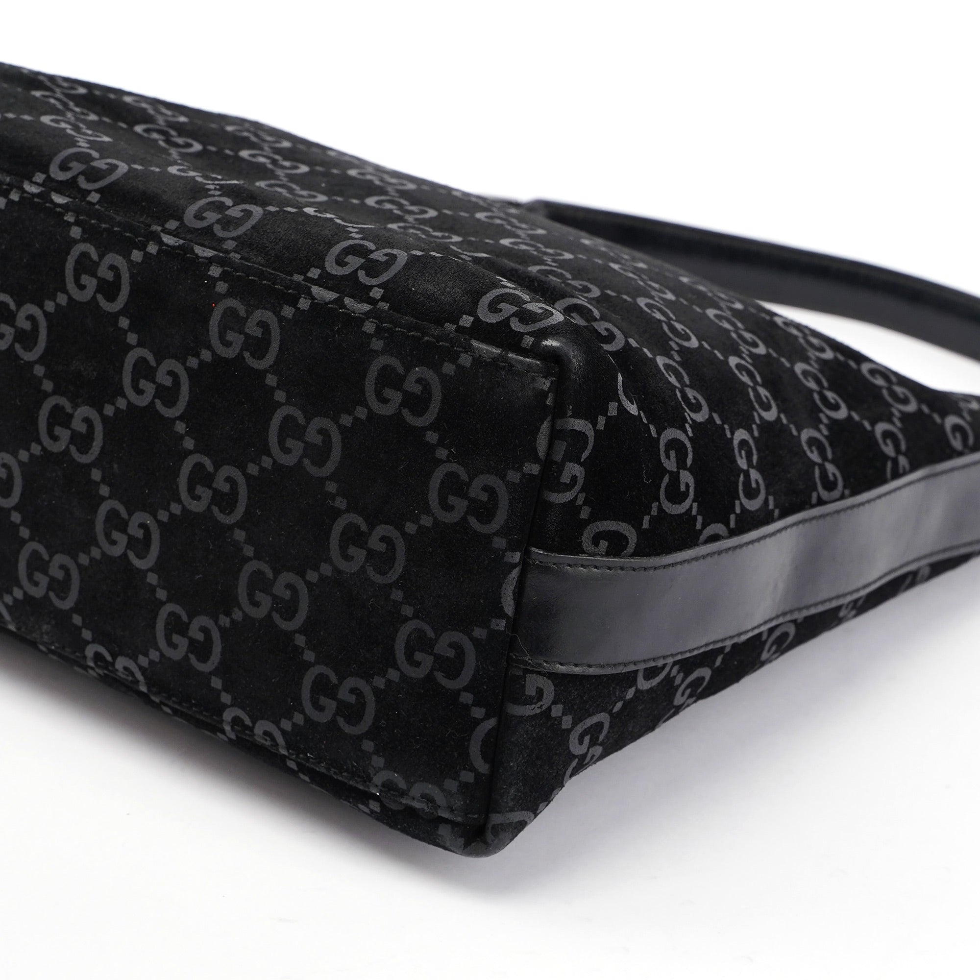 Black Suede GG Hobo Shoulder Bag