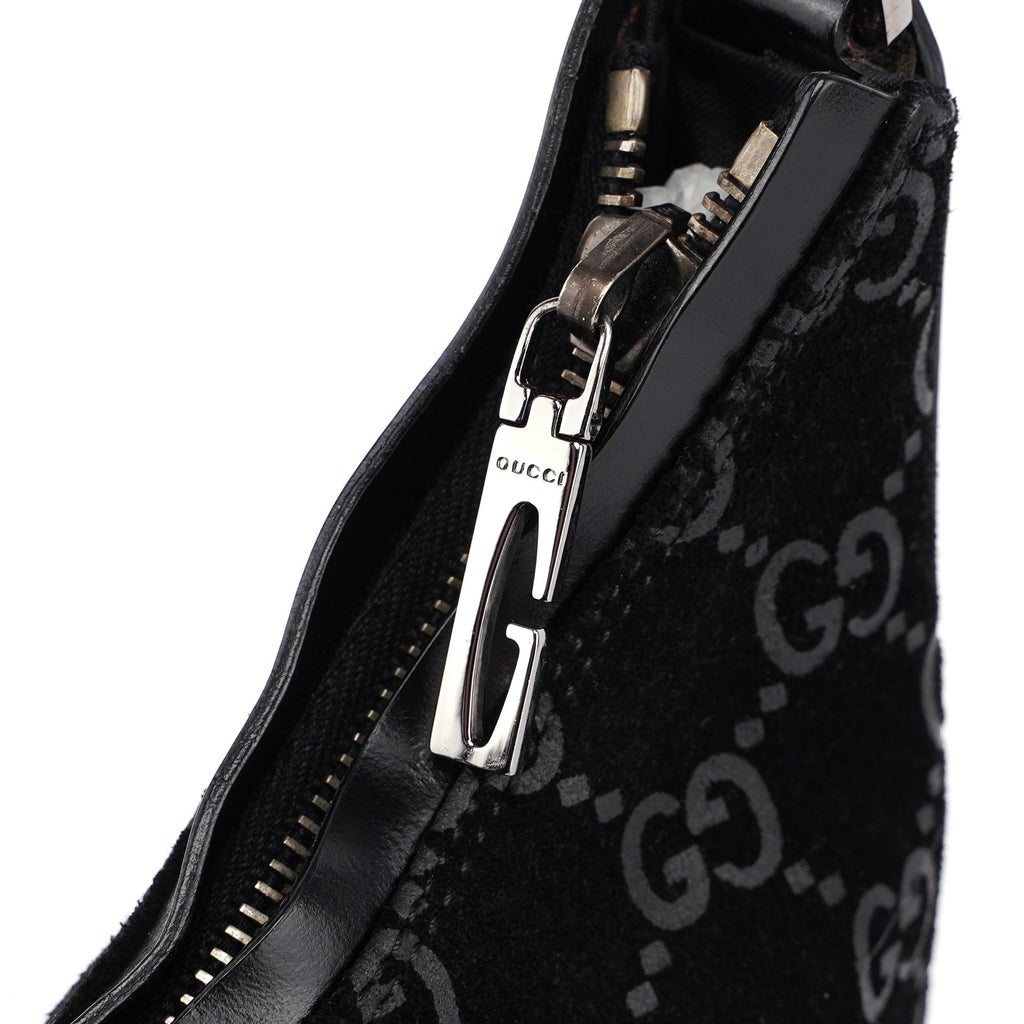 Black Suede GG Hobo Shoulder Bag