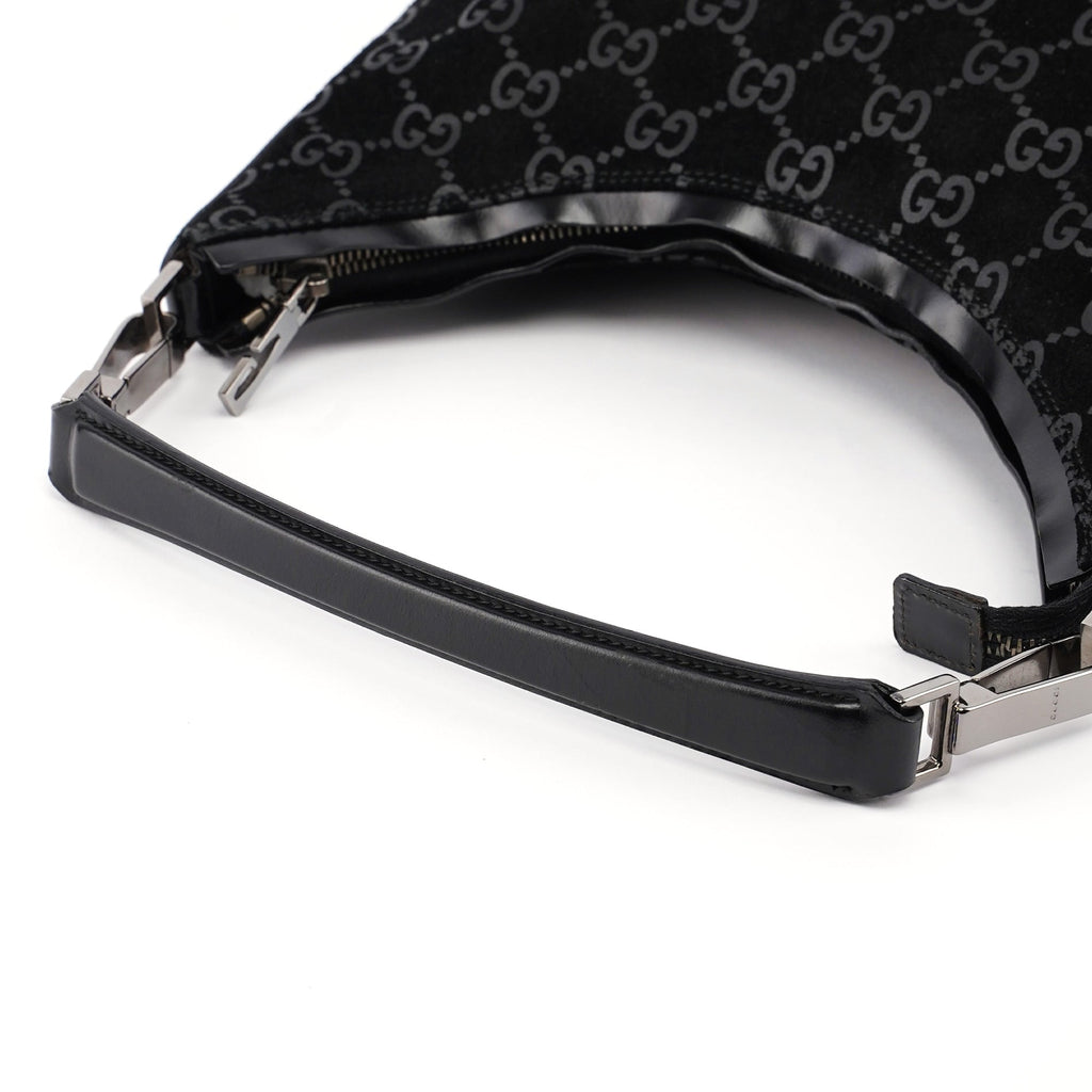 Black Suede GG Hobo Shoulder Bag