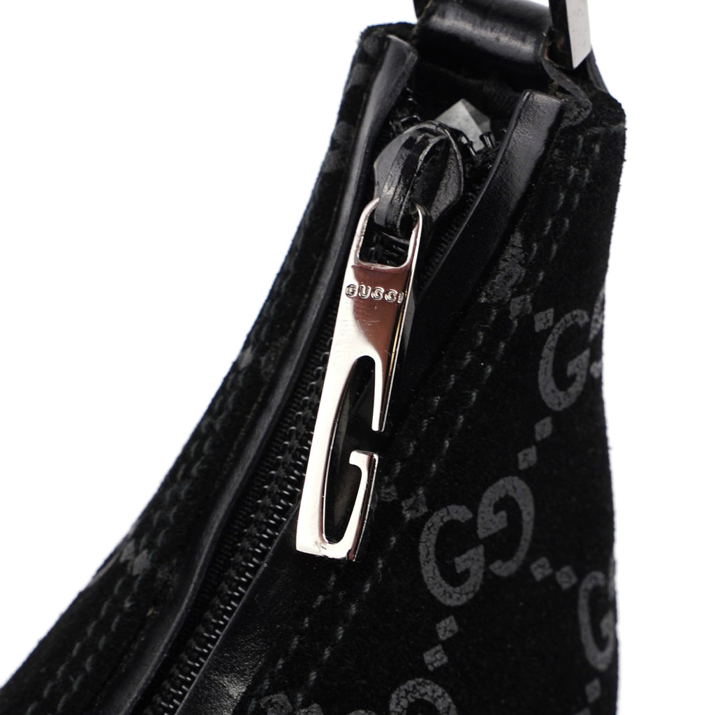 Black Suede GG Hobo Shoulder Bag