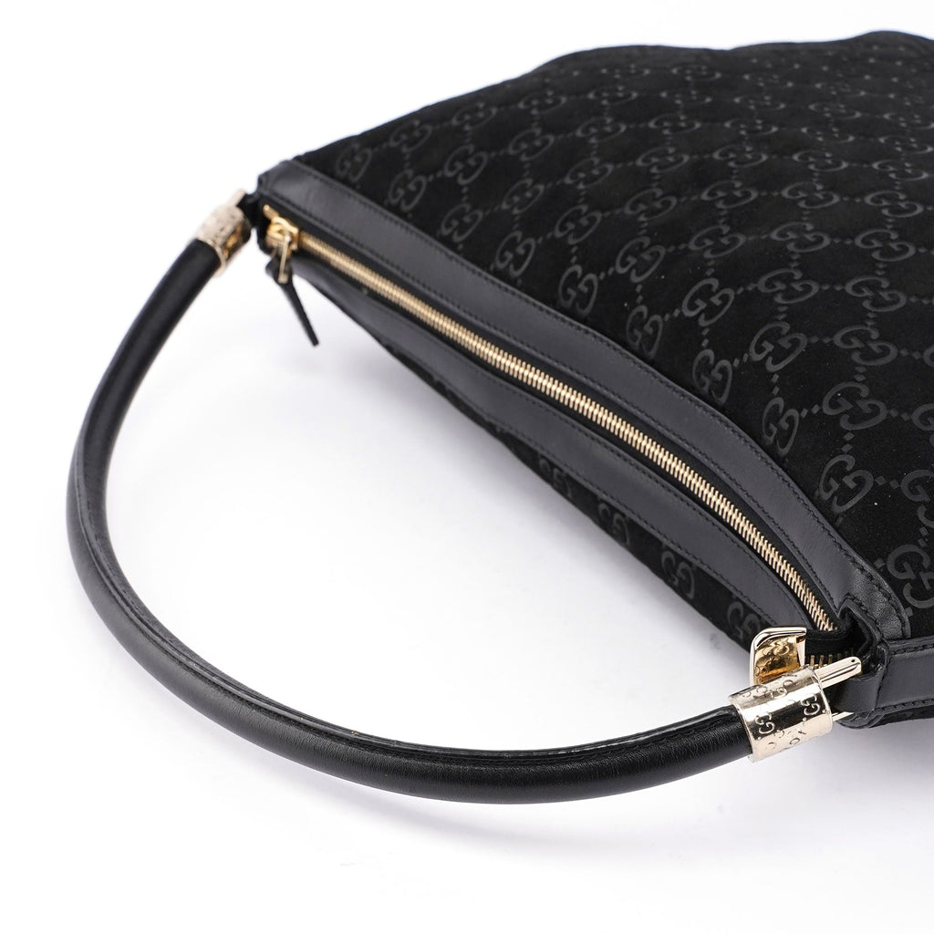 Black Suede GG Shoulder Hobo Bag