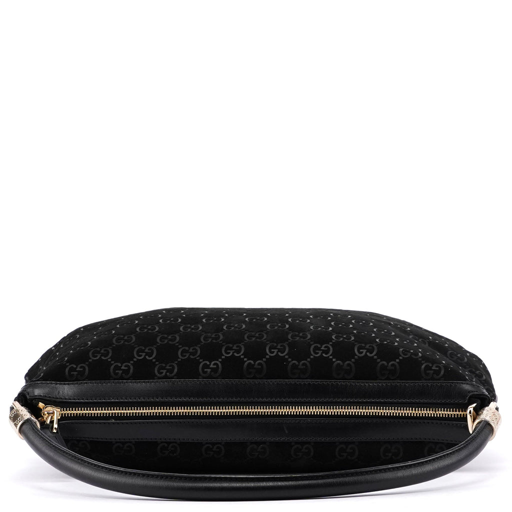 Black Suede GG Shoulder Hobo Bag