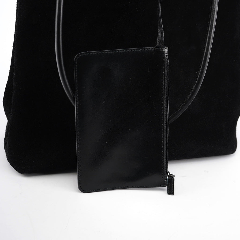 Black Suede Leather Tote Bag