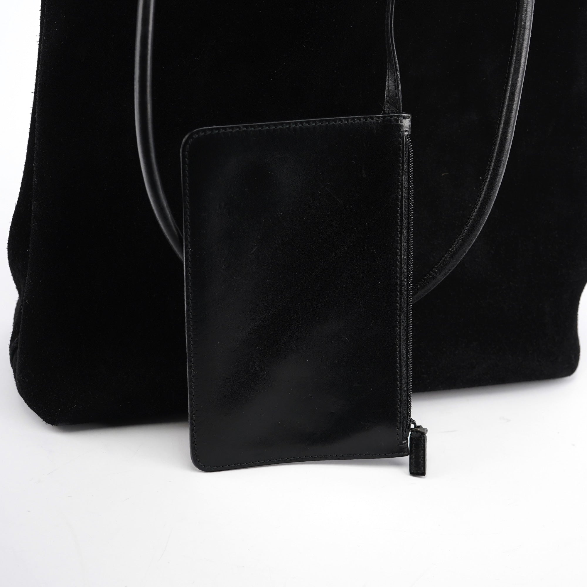 Black Suede Leather Tote Bag
