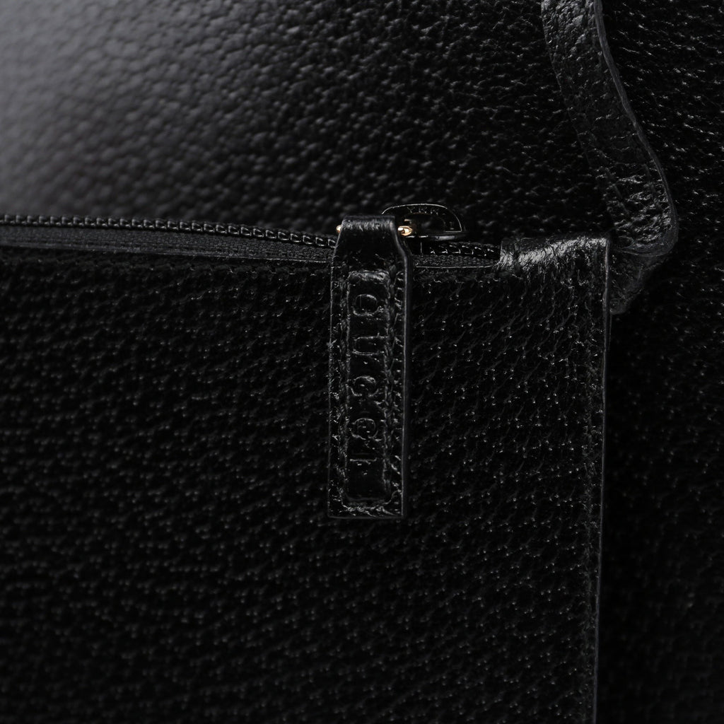 Black Textured Leather Bamboo Shoulder Bag
