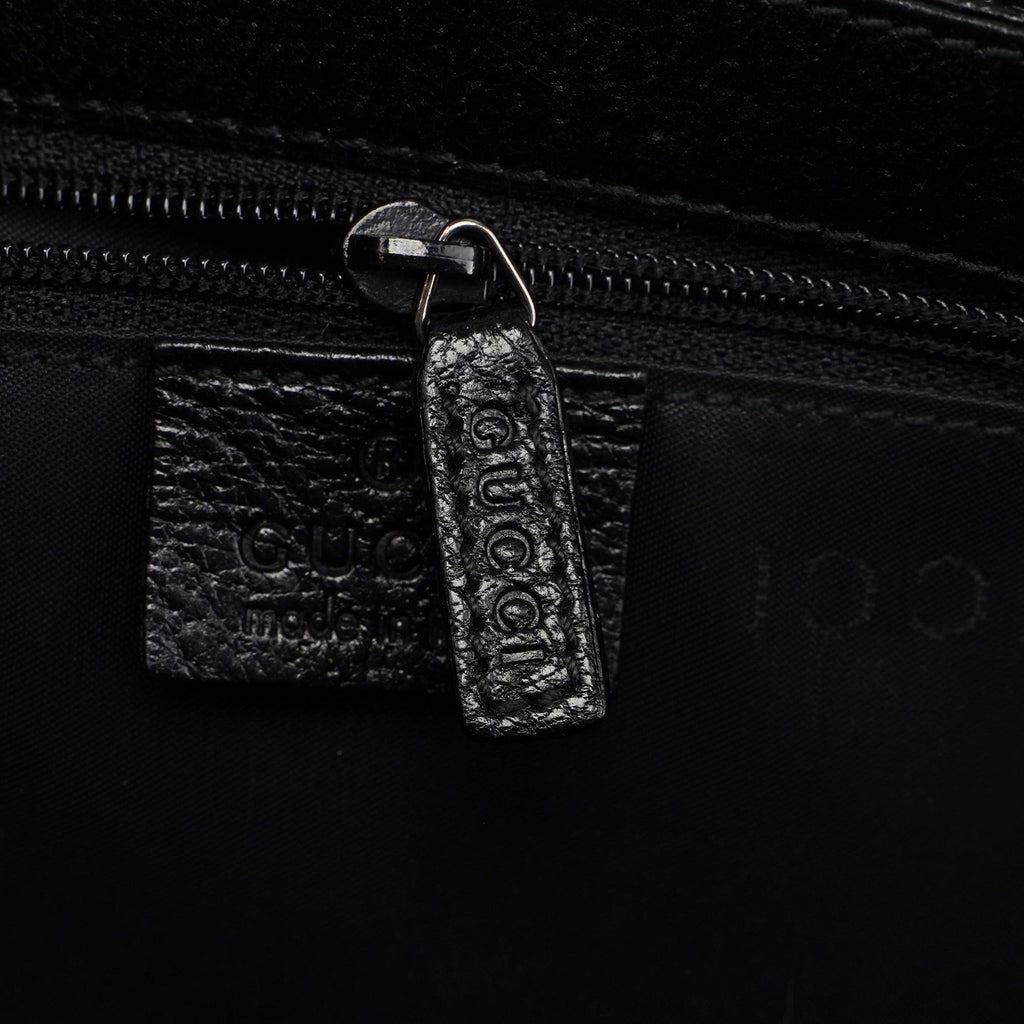 Black Textured Leather Hobo Shoulder Bag