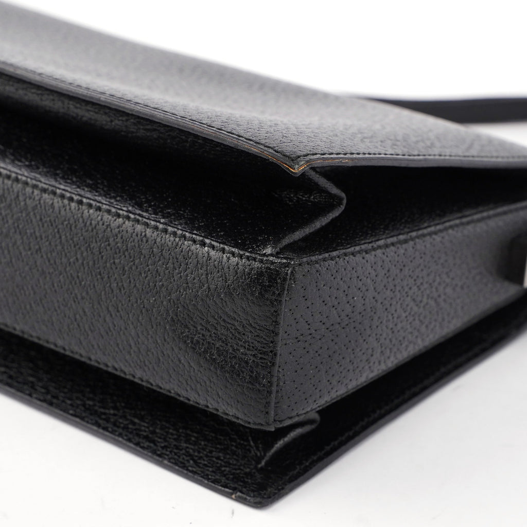 Black Textured Leather Hobo Shoulder Bag