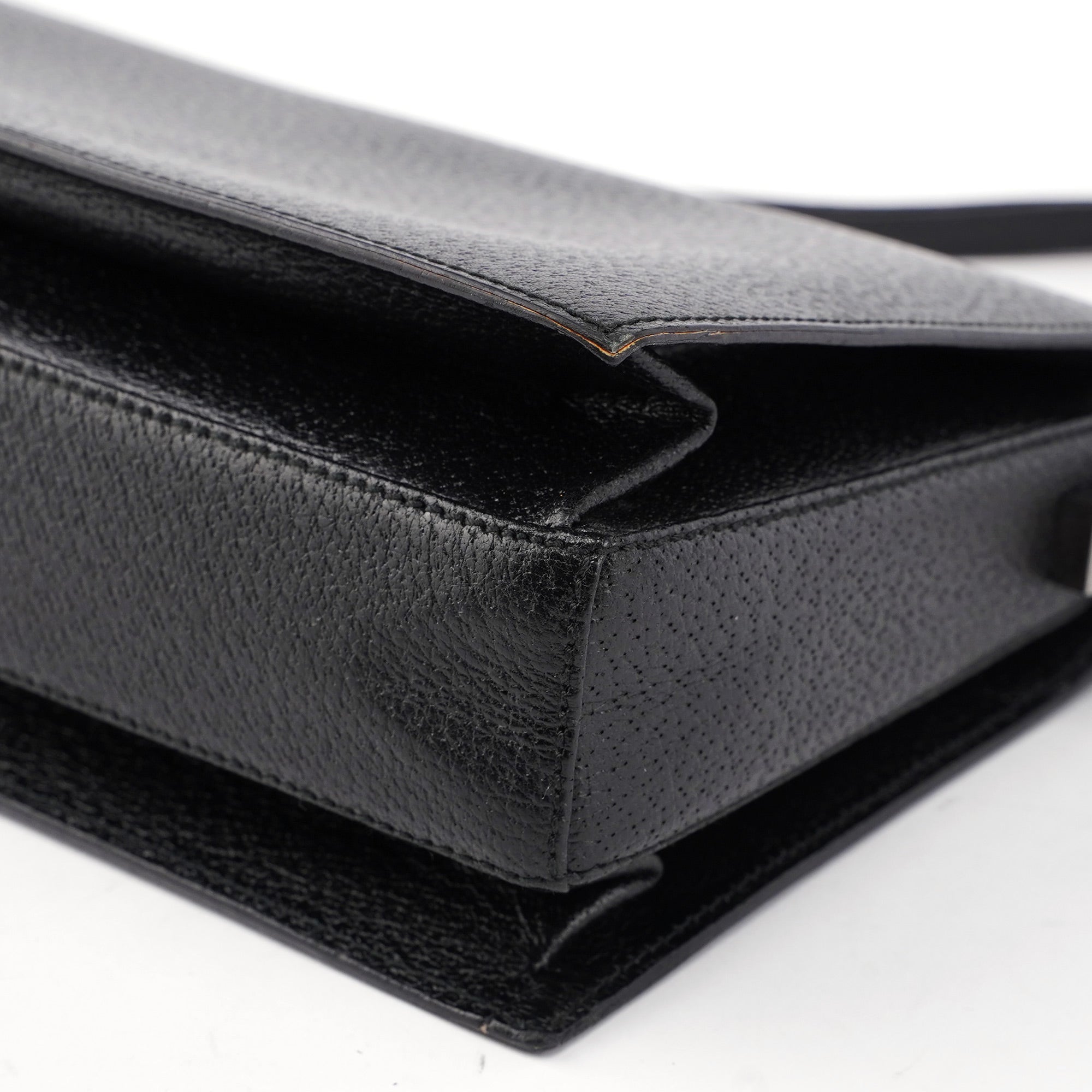 Black Textured Leather Hobo Shoulder Bag