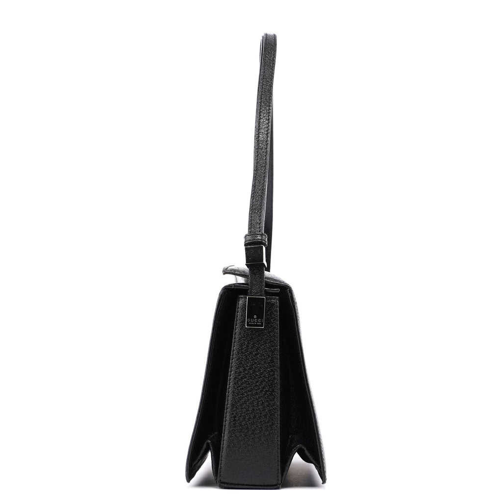 Black Textured Leather Hobo Shoulder Bag