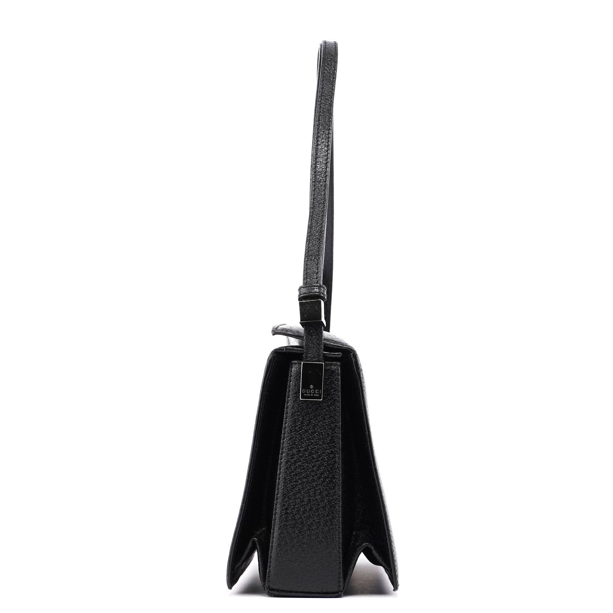 Black Textured Leather Hobo Shoulder Bag