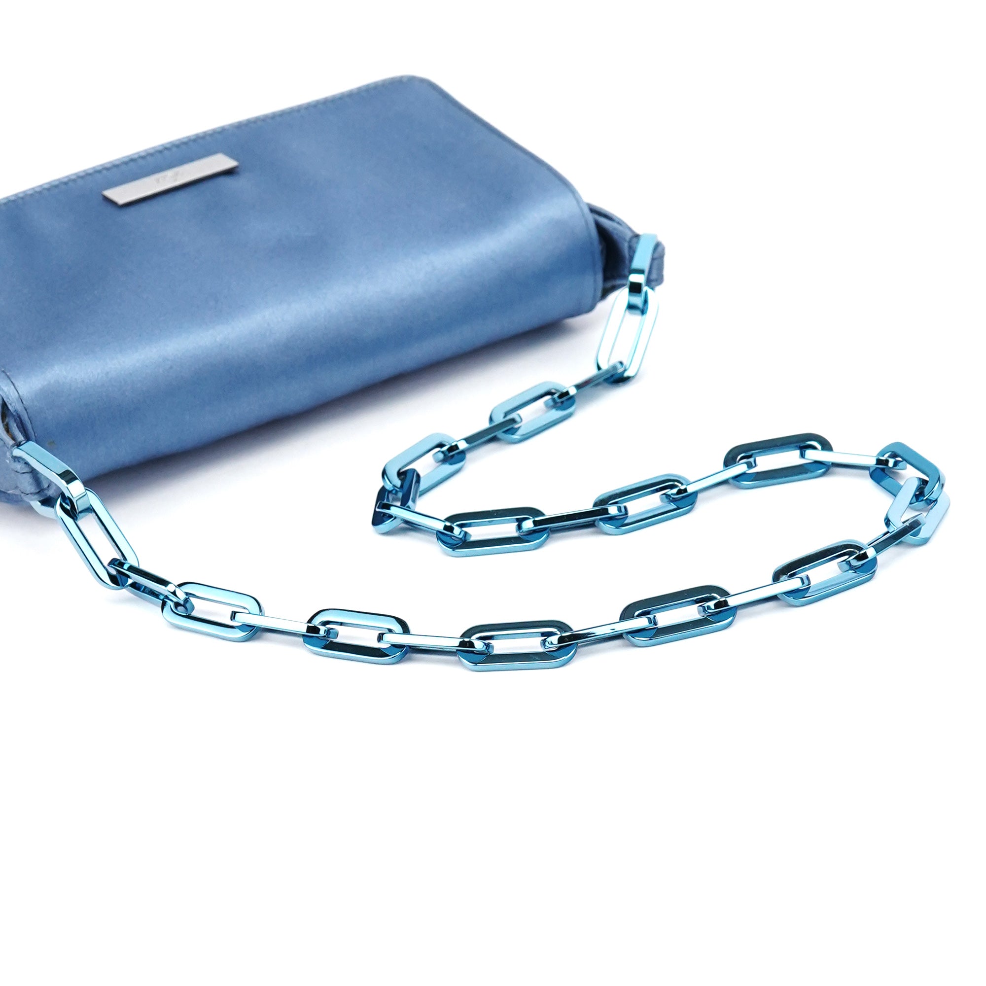 Blue Satin Chain Shoulder Bag
