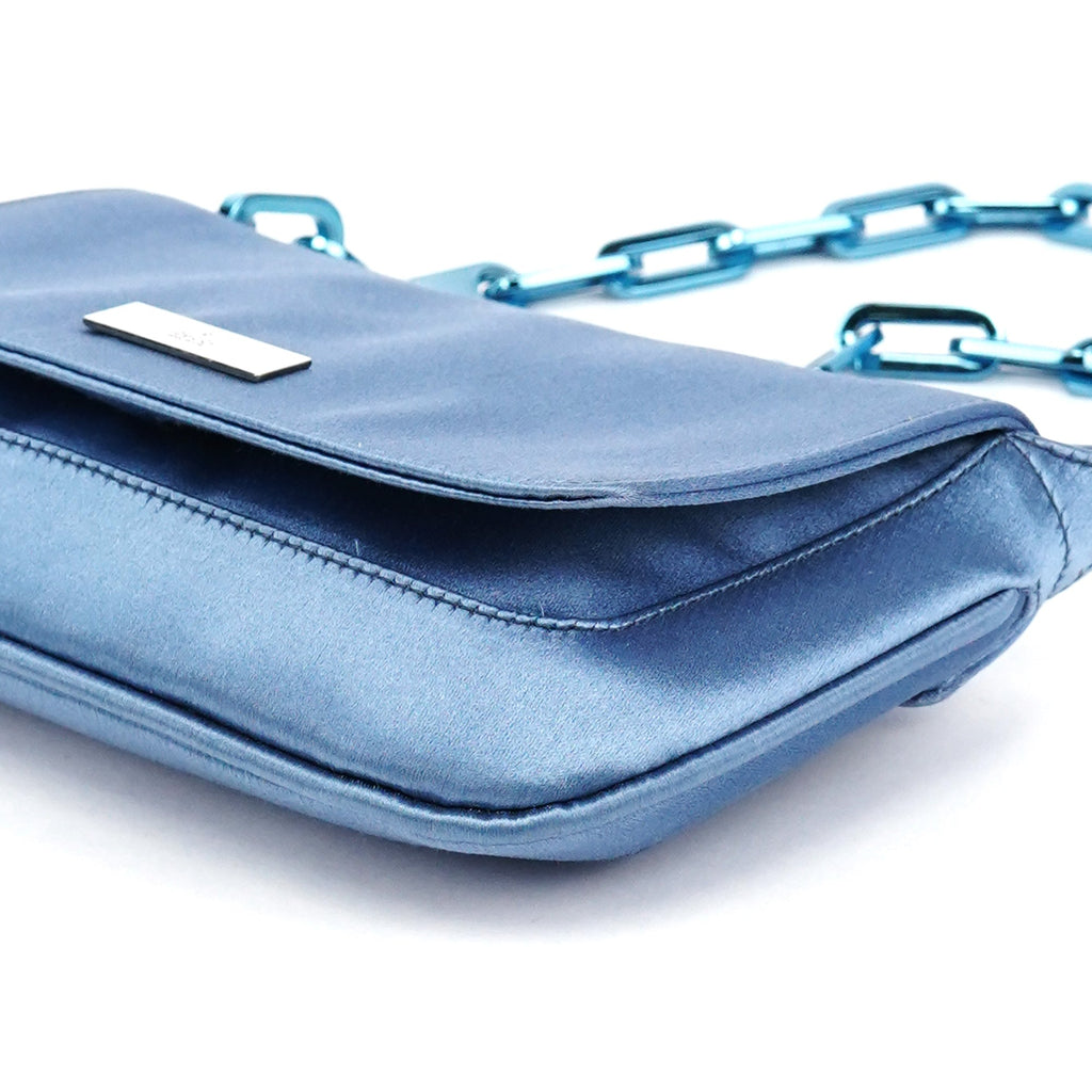 Blue Satin Chain Shoulder Bag