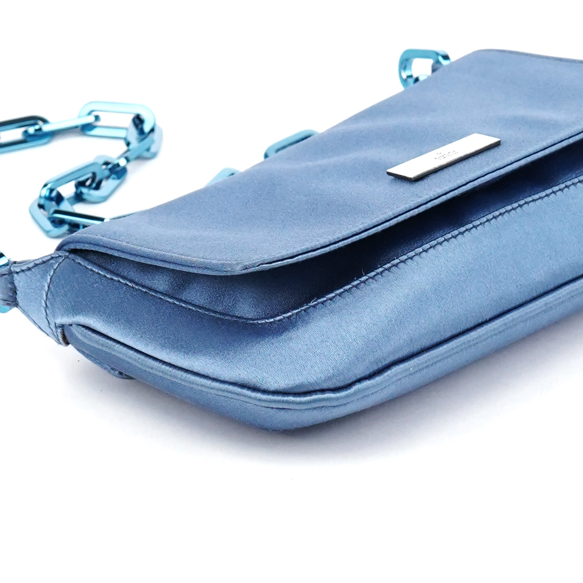 Blue Satin Chain Shoulder Bag