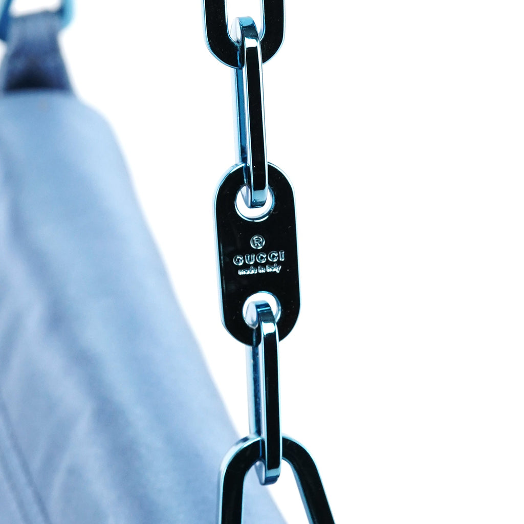 Blue Satin Chain Shoulder Bag