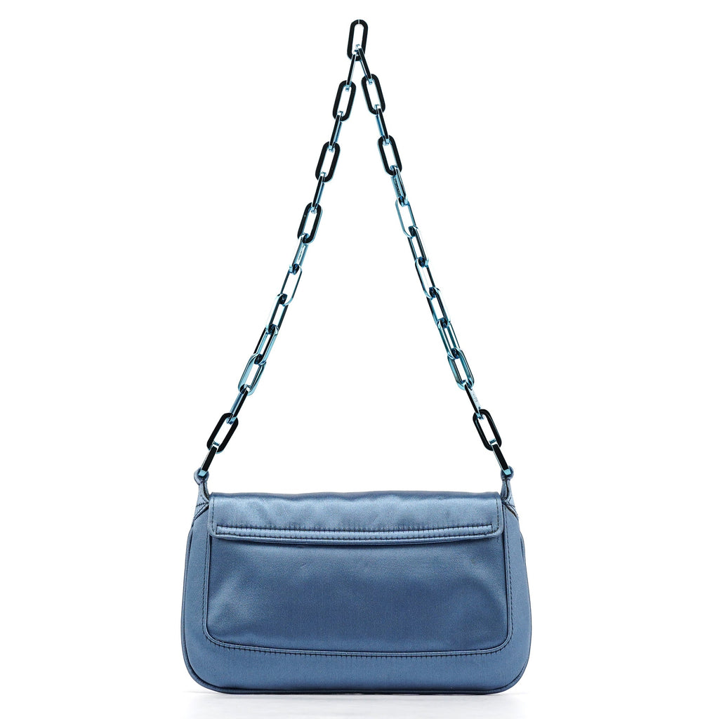 Blue Satin Chain Shoulder Bag