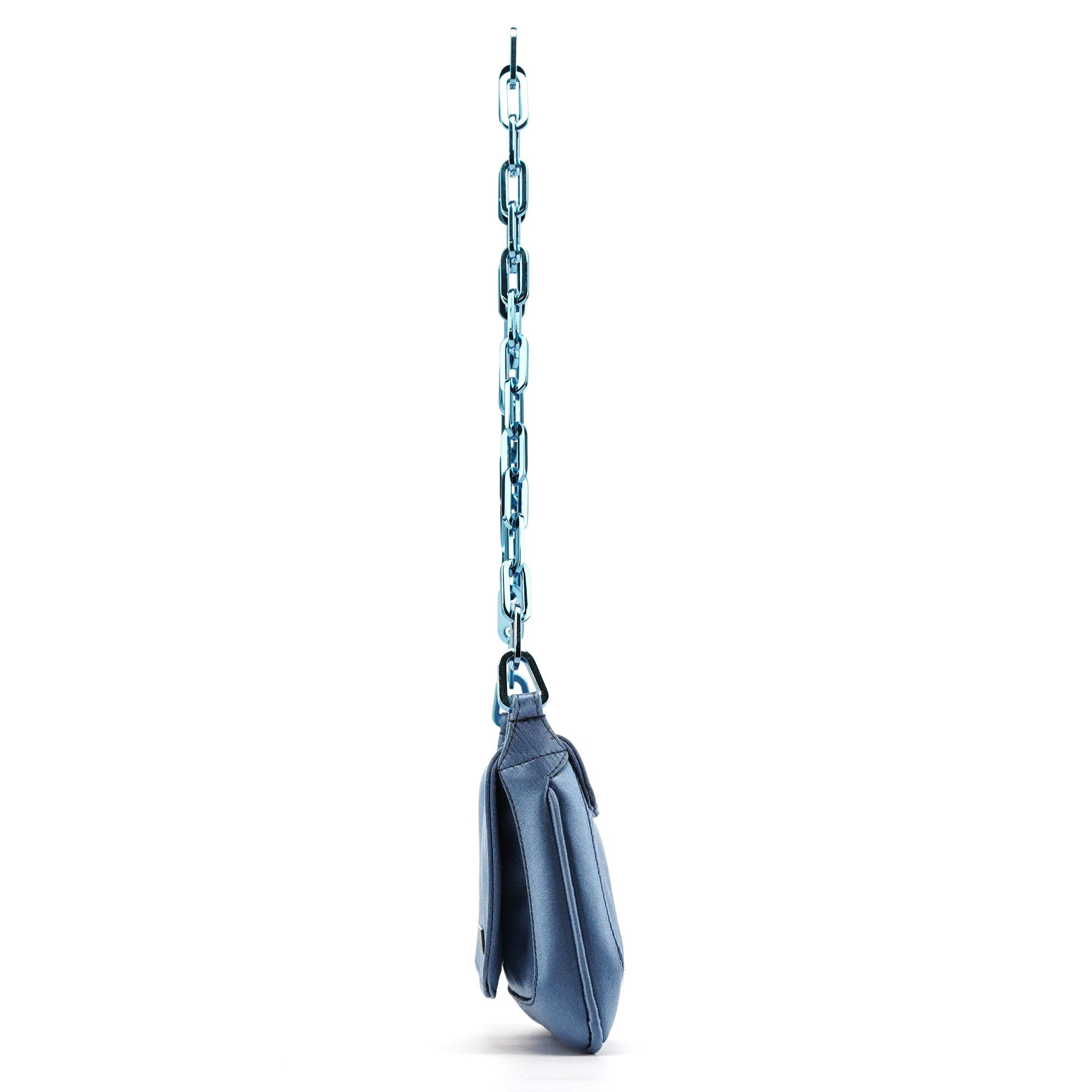 Blue Satin Chain Shoulder Bag