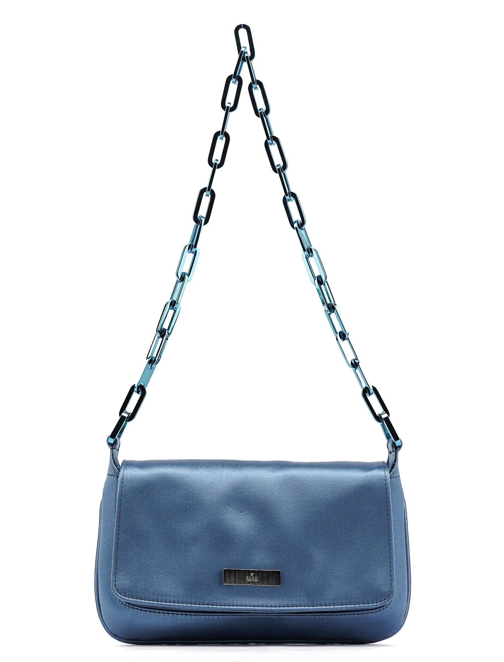 Blue Satin Chain Shoulder Bag