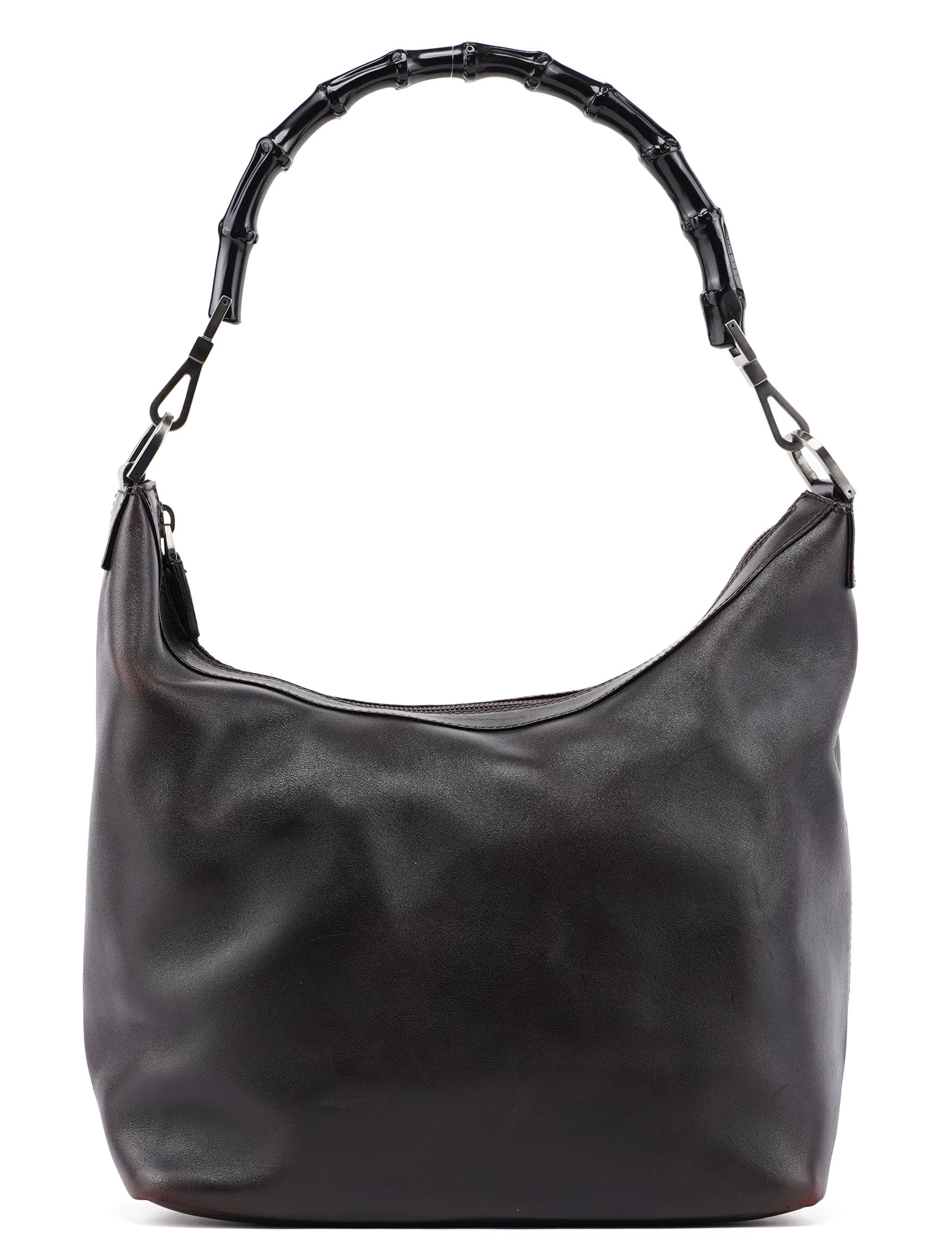 Brown Calfskin Bamboo Shoulder Bag
