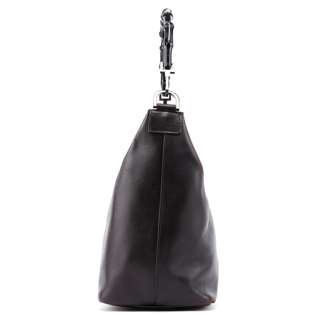 Brown Calfskin Bamboo Shoulder Bag