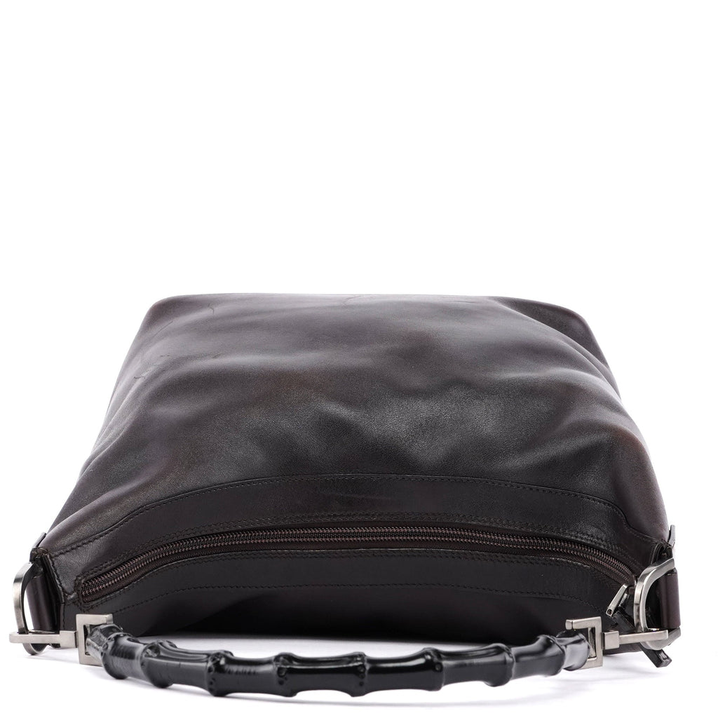 Brown Calfskin Bamboo Shoulder Bag