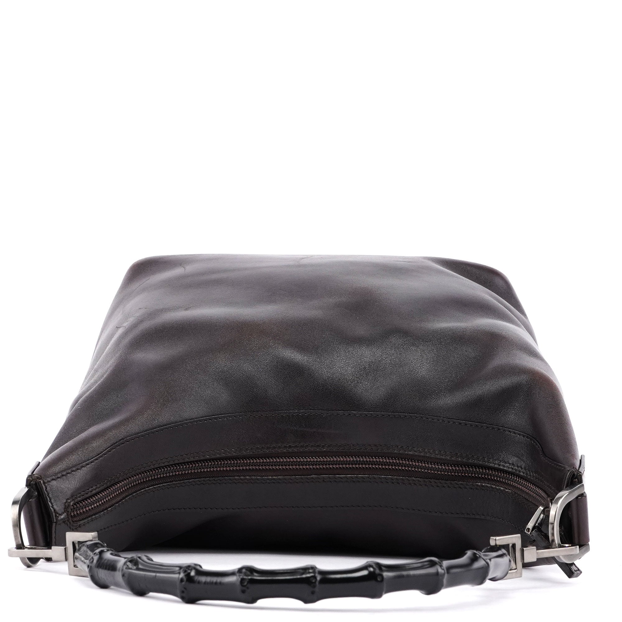 Brown Calfskin Bamboo Shoulder Bag