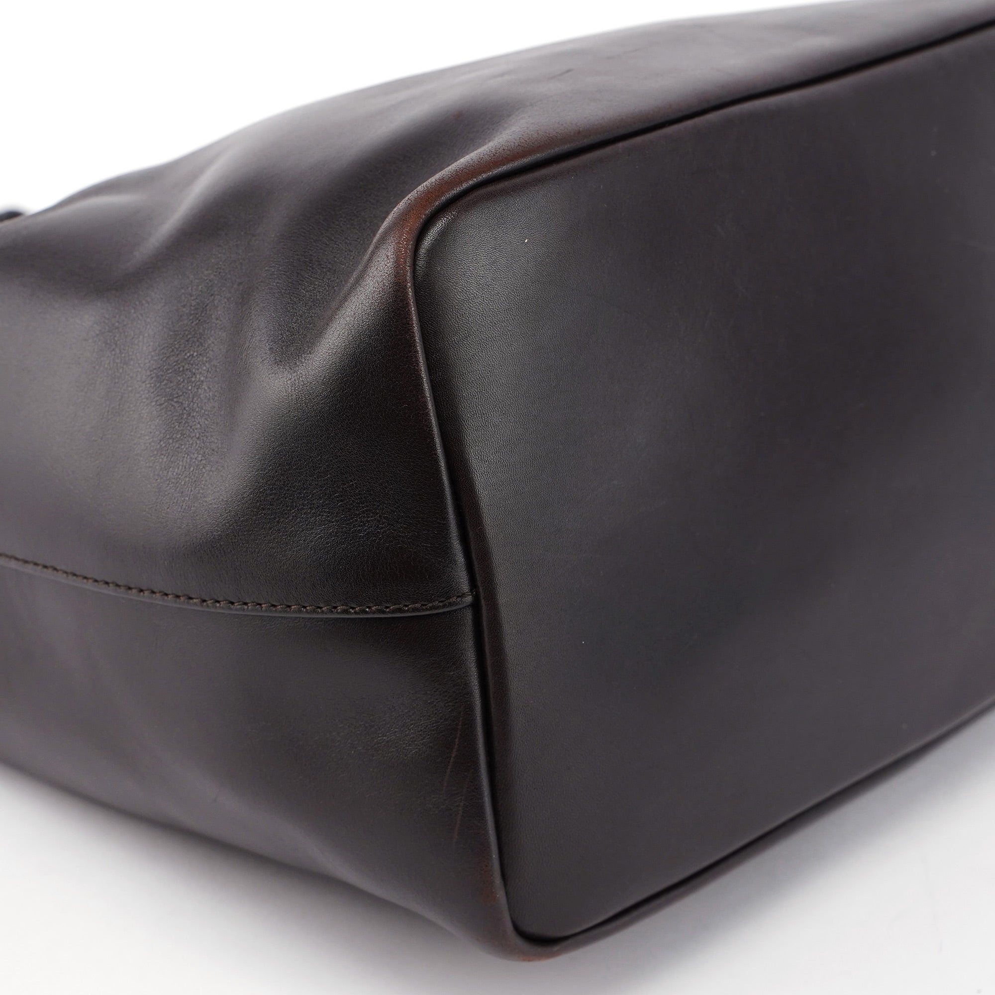 Brown Calfskin Bamboo Shoulder Bag