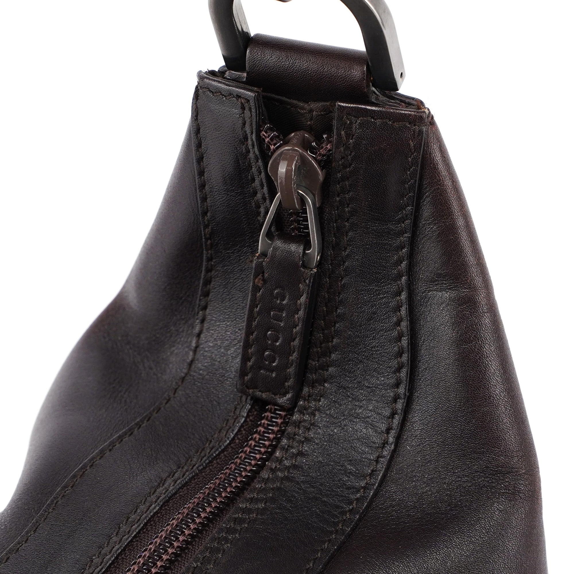 Brown Calfskin Bamboo Shoulder Bag