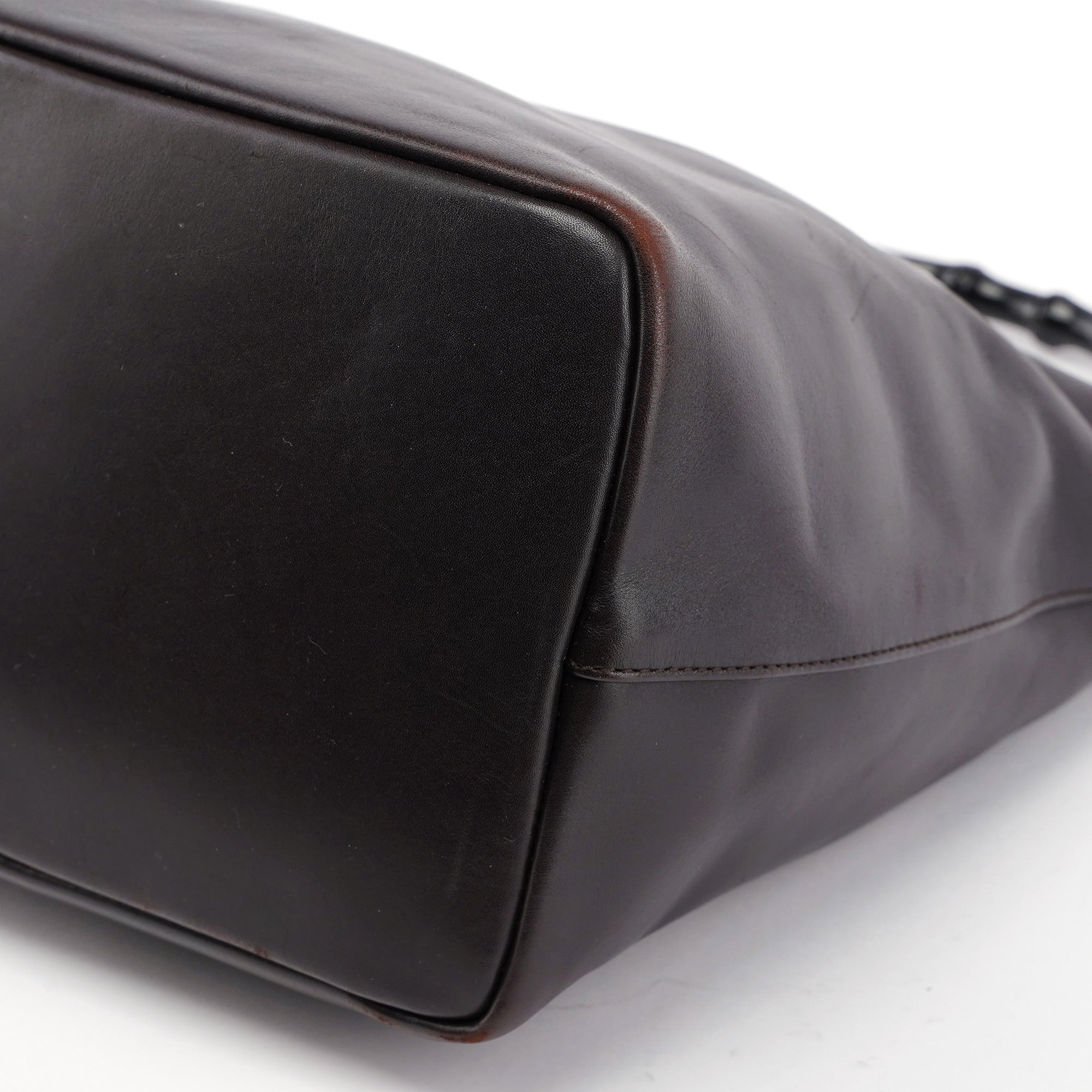 Brown Calfskin Bamboo Shoulder Bag
