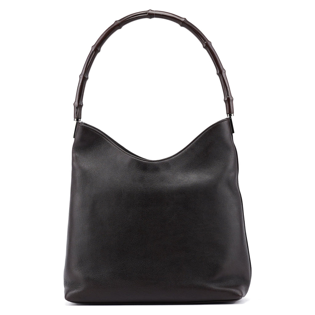 Brown Calfskin Bamboo Shoulder Bag