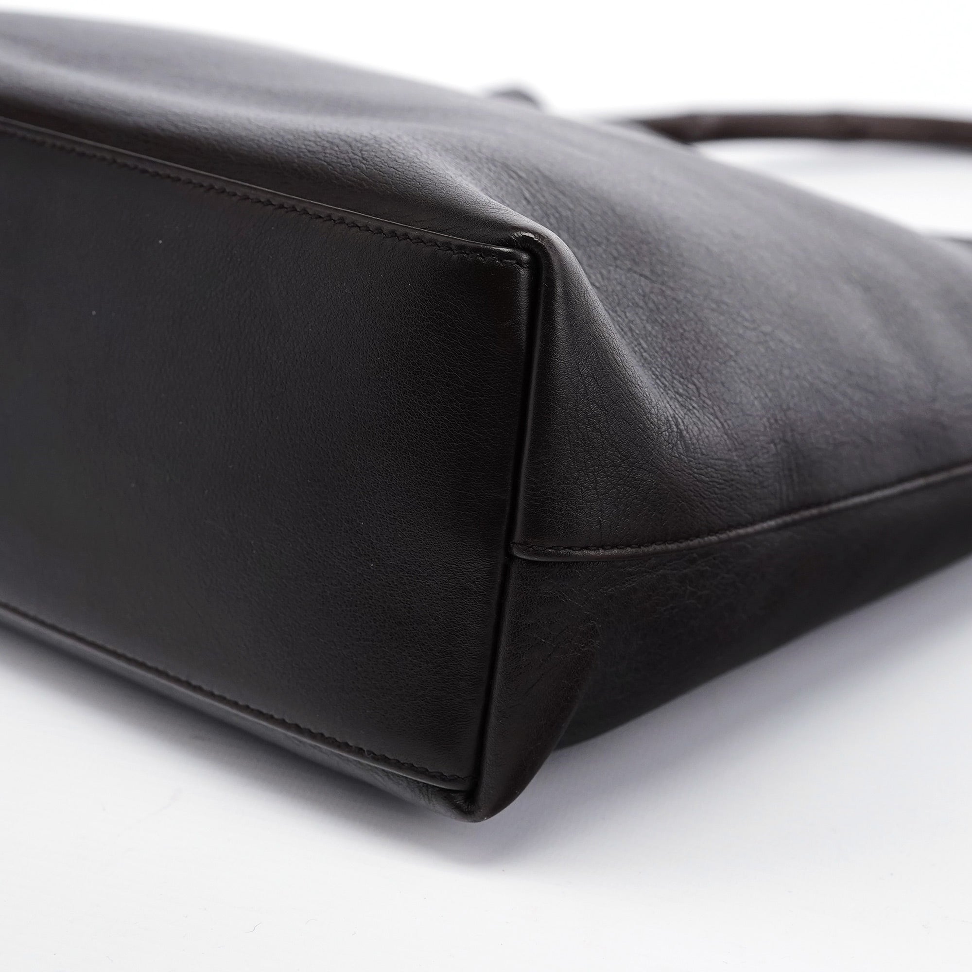 Brown Calfskin Bamboo Shoulder Bag