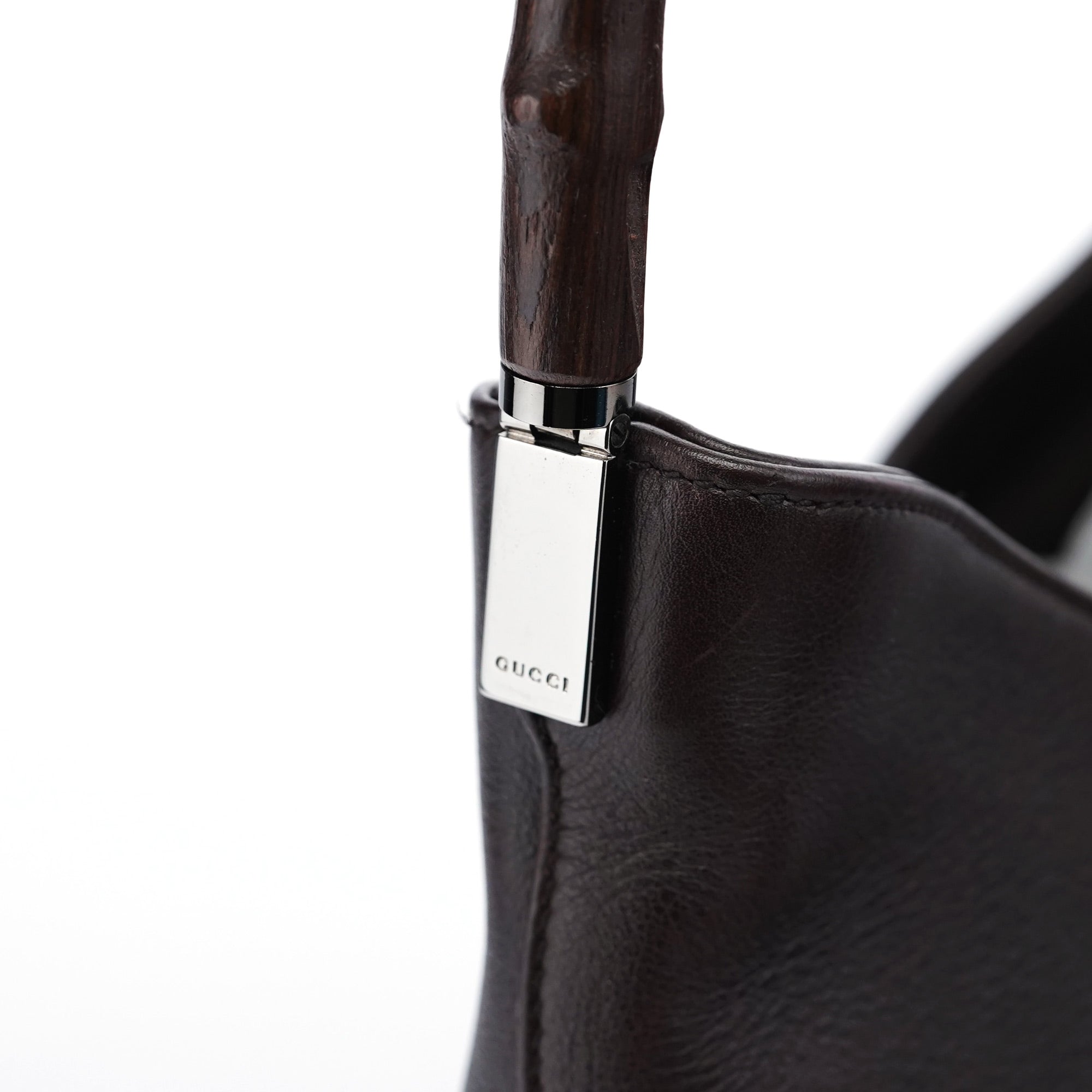 Brown Calfskin Bamboo Shoulder Bag