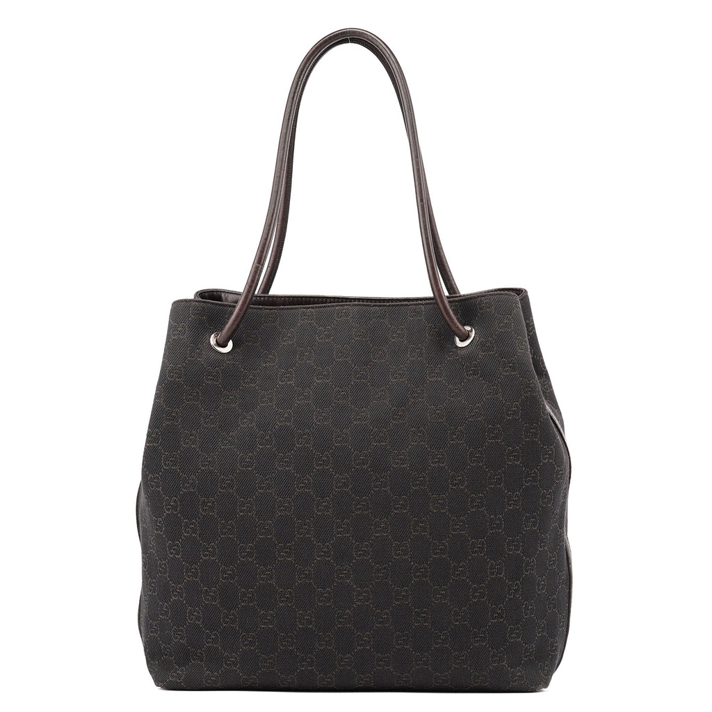 Brown Canvas Leather GG Tote Bag