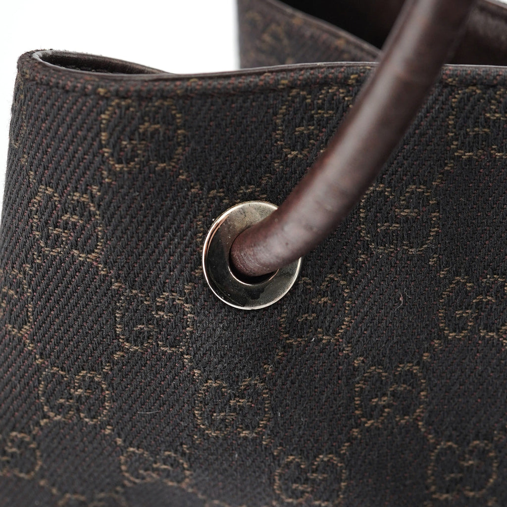 Brown Canvas Leather GG Tote Bag